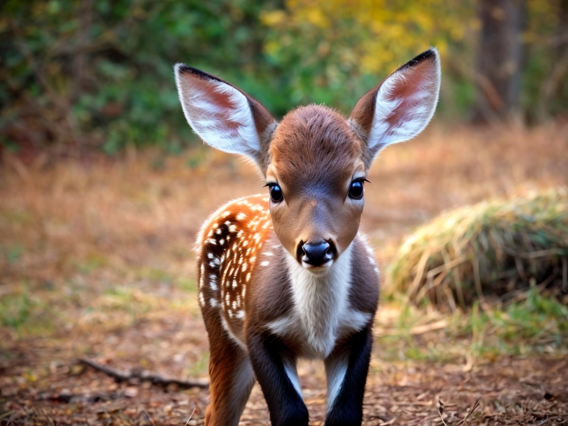 Young Fawn in Woodland Setting with Soft Brown Coat