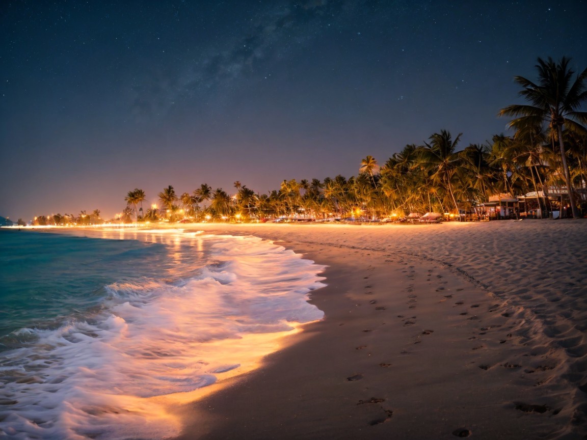 The beach at nightime