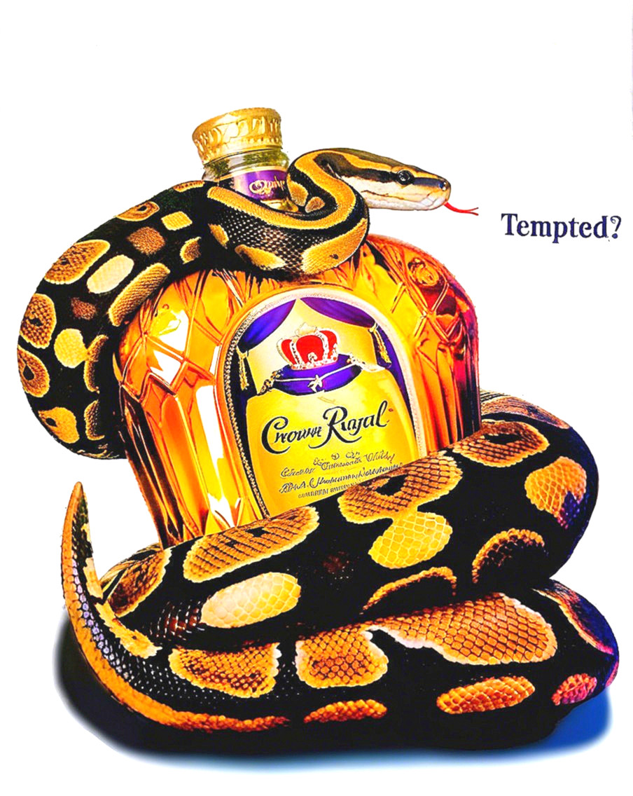 Crown Royal Whiskey Surrounded by Vibrant Snake Coils