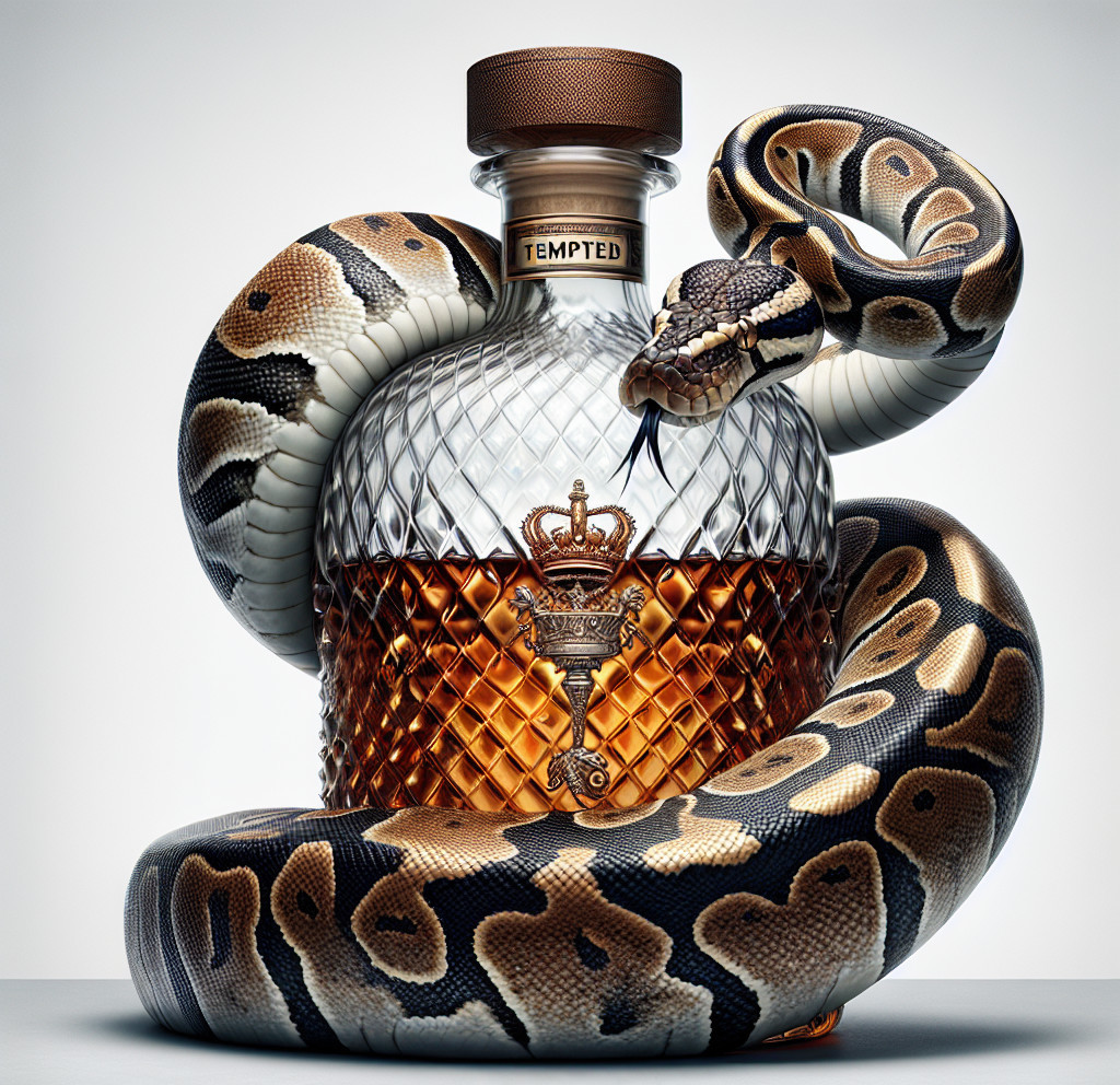 Whiskey Bottle with Crown Emblem and Coiled Python