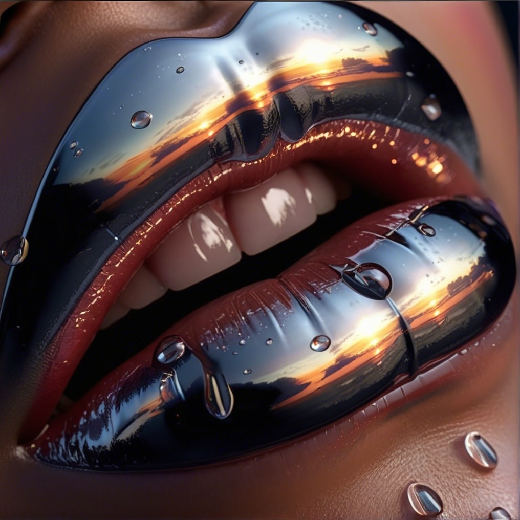 Glossy Lips Reflecting Vibrant Sunset Colors