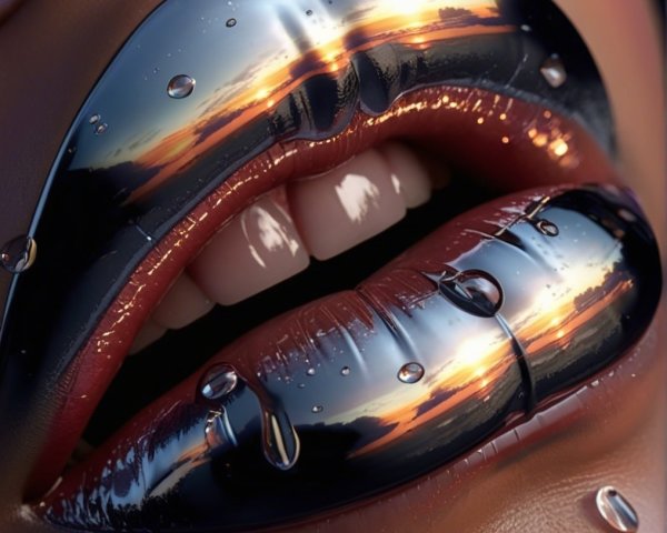 Glossy Lips Reflecting Vibrant Sunset Colors