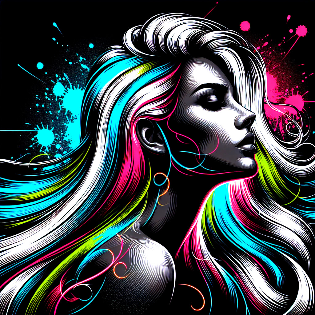 Stylized Profile of Woman with Vibrant Hair Colors