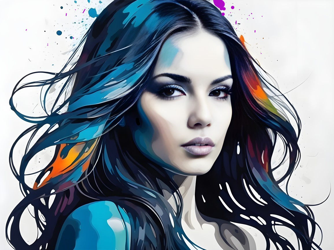 Stylized portrait of a woman with vibrant hair colors