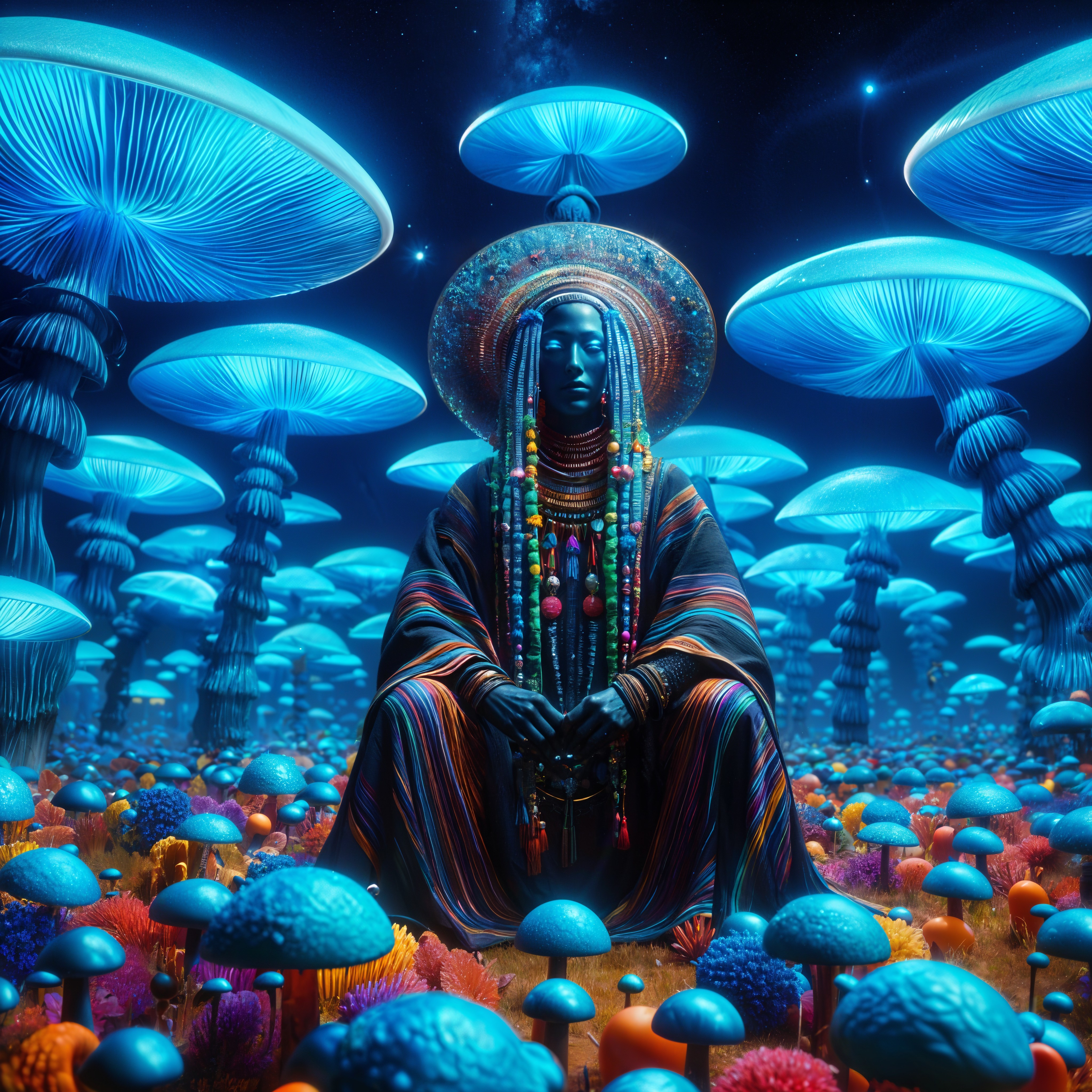 Vibrant Landscape with Bioluminescent Mushrooms