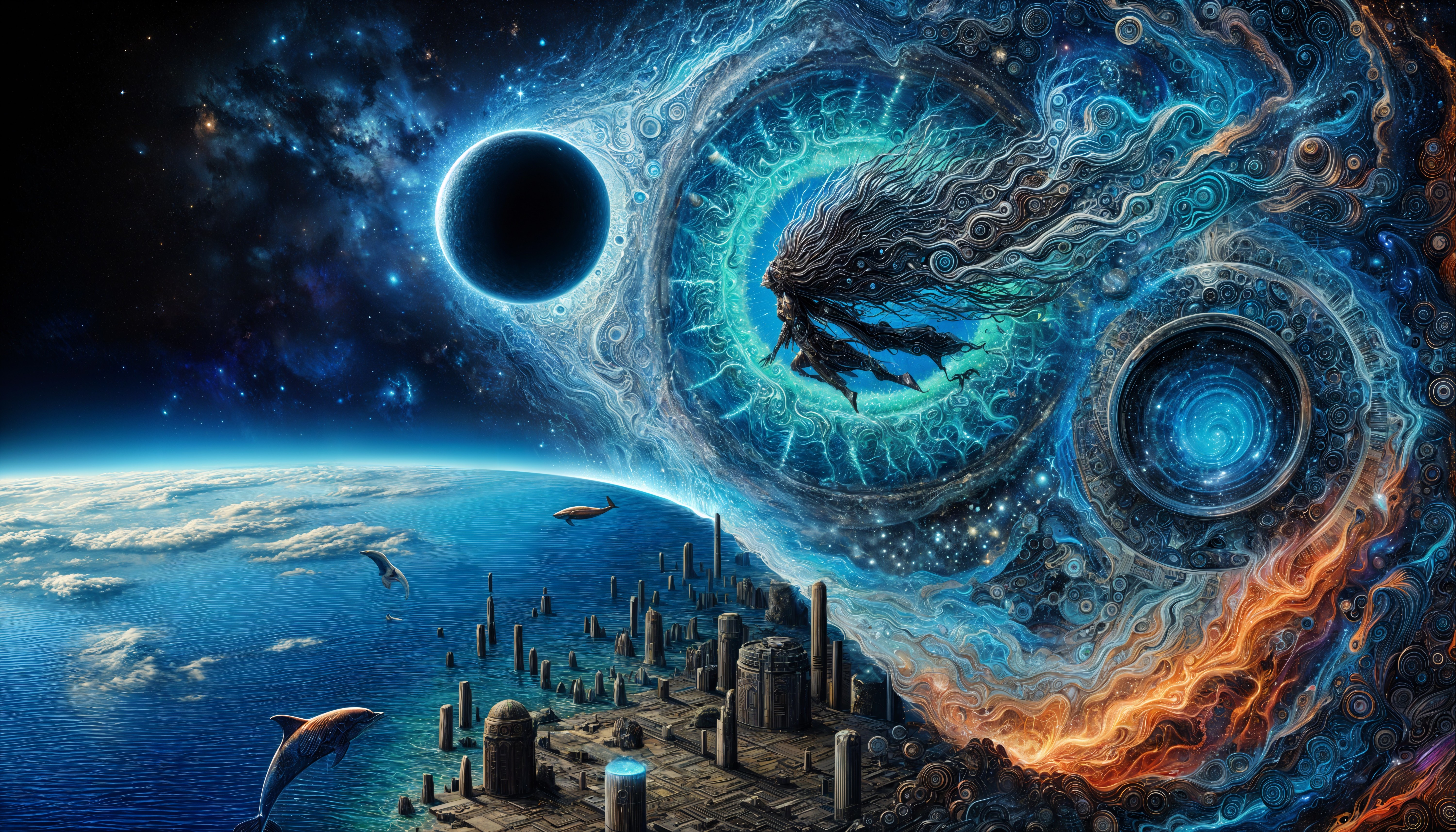 Surreal Cosmic Landscape with Celestial Elements