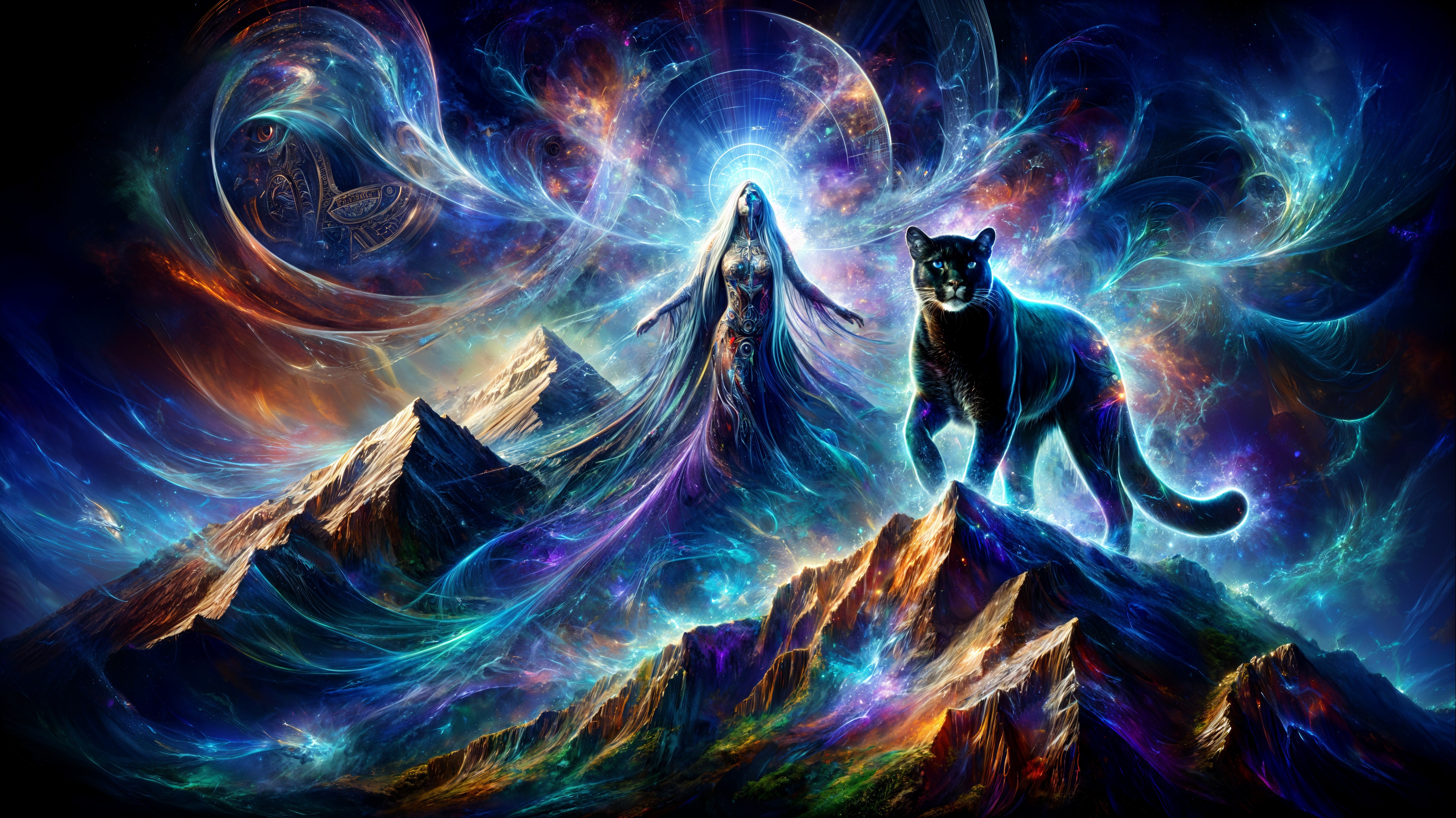 Celestial Figure in a Vibrant Cosmic Landscape
