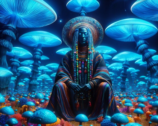 Vibrant Landscape with Bioluminescent Mushrooms