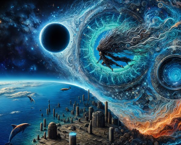 Surreal Cosmic Landscape with Celestial Elements