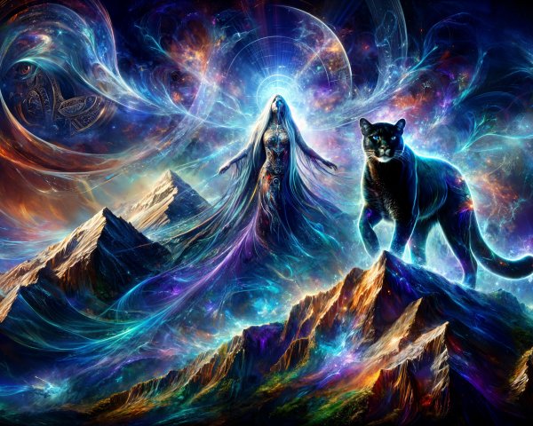 Celestial Figure in a Vibrant Cosmic Landscape