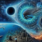 Surreal Cosmic Landscape with Celestial Elements