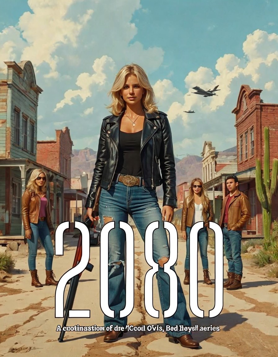 Futuristic Western Scene with Confident Figures