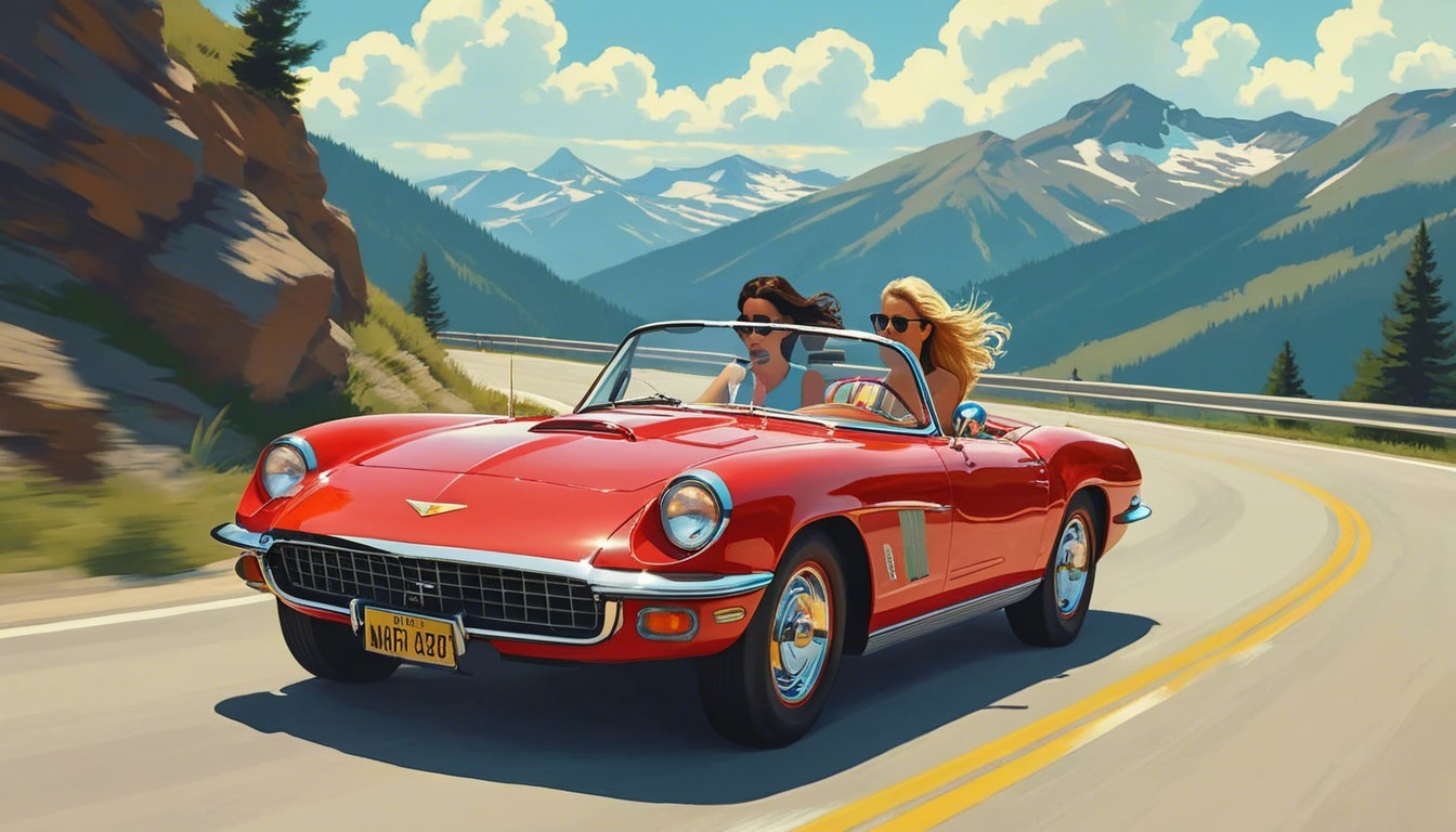Red Convertible on Scenic Mountain Road