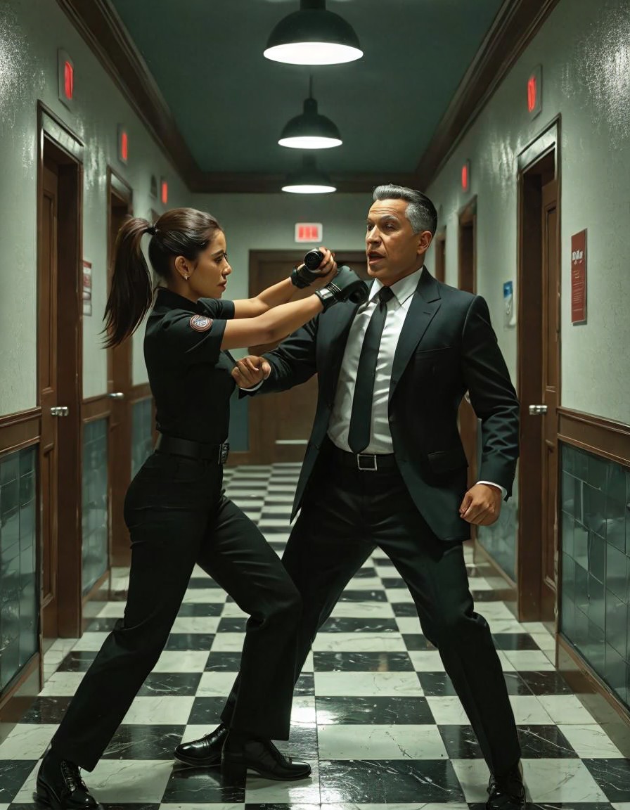 Confrontation in a Dramatic Hallway Setting