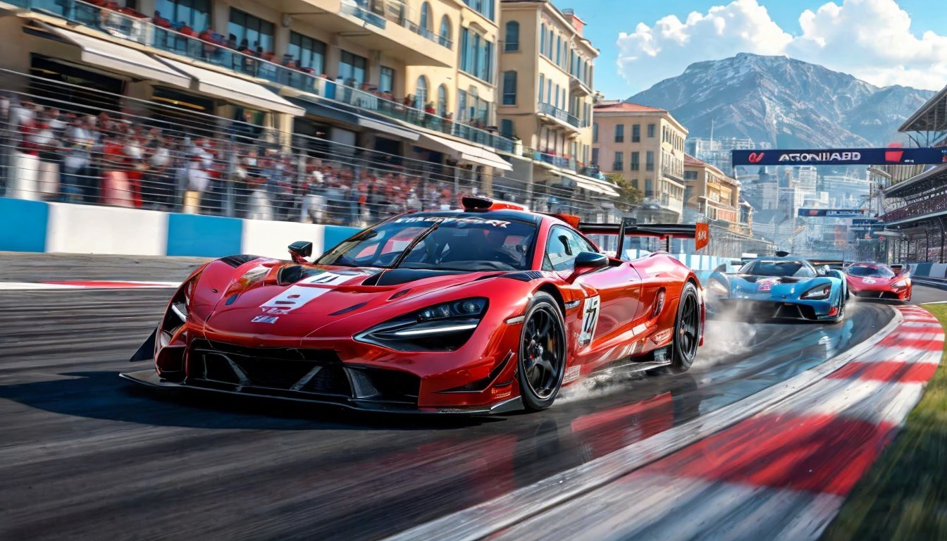 High-speed supercars racing on a sleek urban track