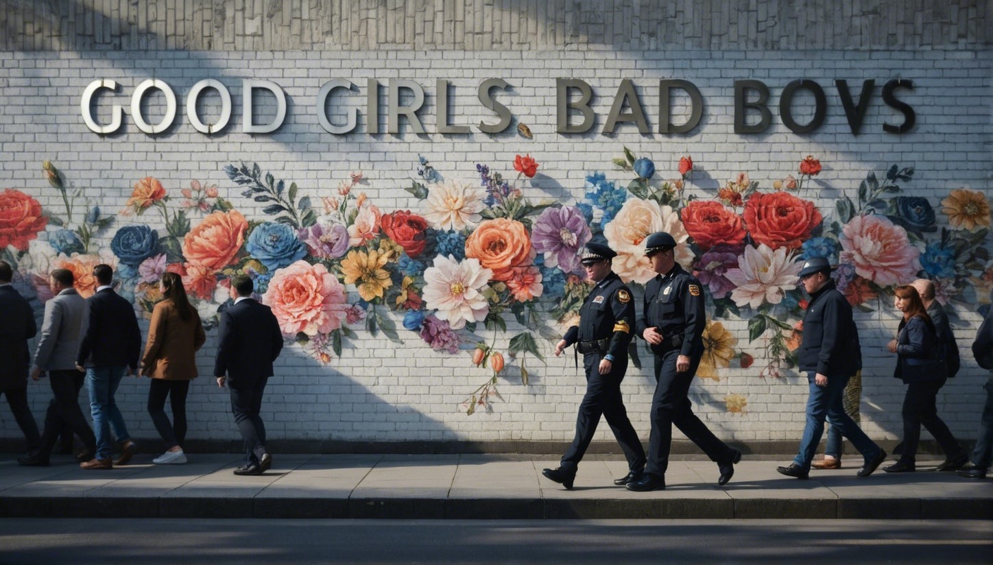 Colorful Mural with Police Officers and Passersby