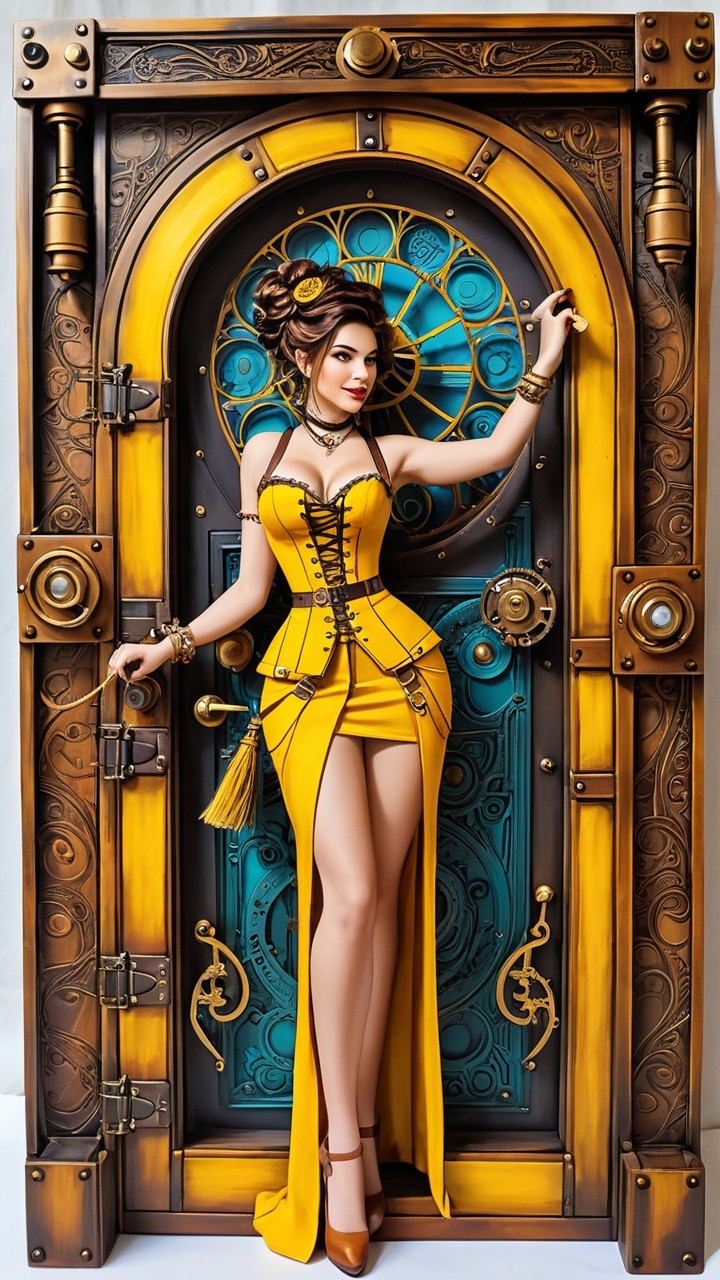 Glamorous Figure in Steampunk-Inspired Setting