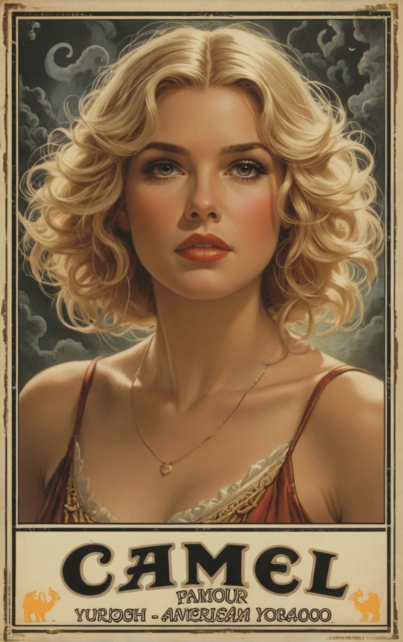 Vintage poster of a woman in a flowing dress