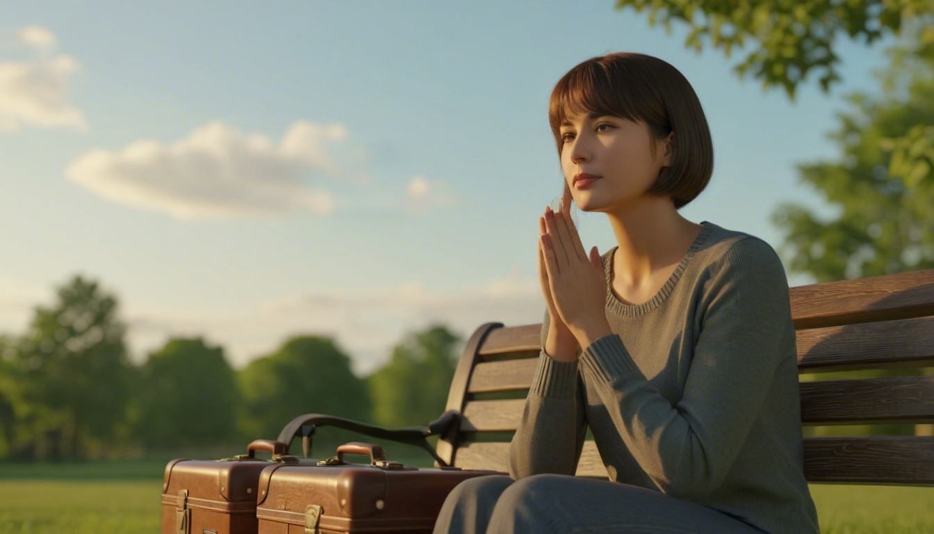 Young Woman on Bench in Sunlit Park Setting