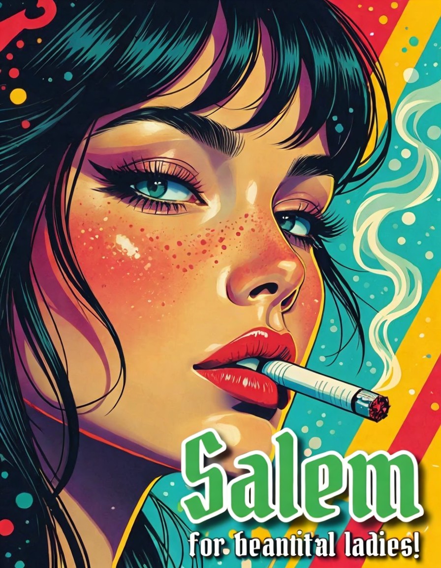 Retro Illustration of Woman with Bold Makeup and Patterns