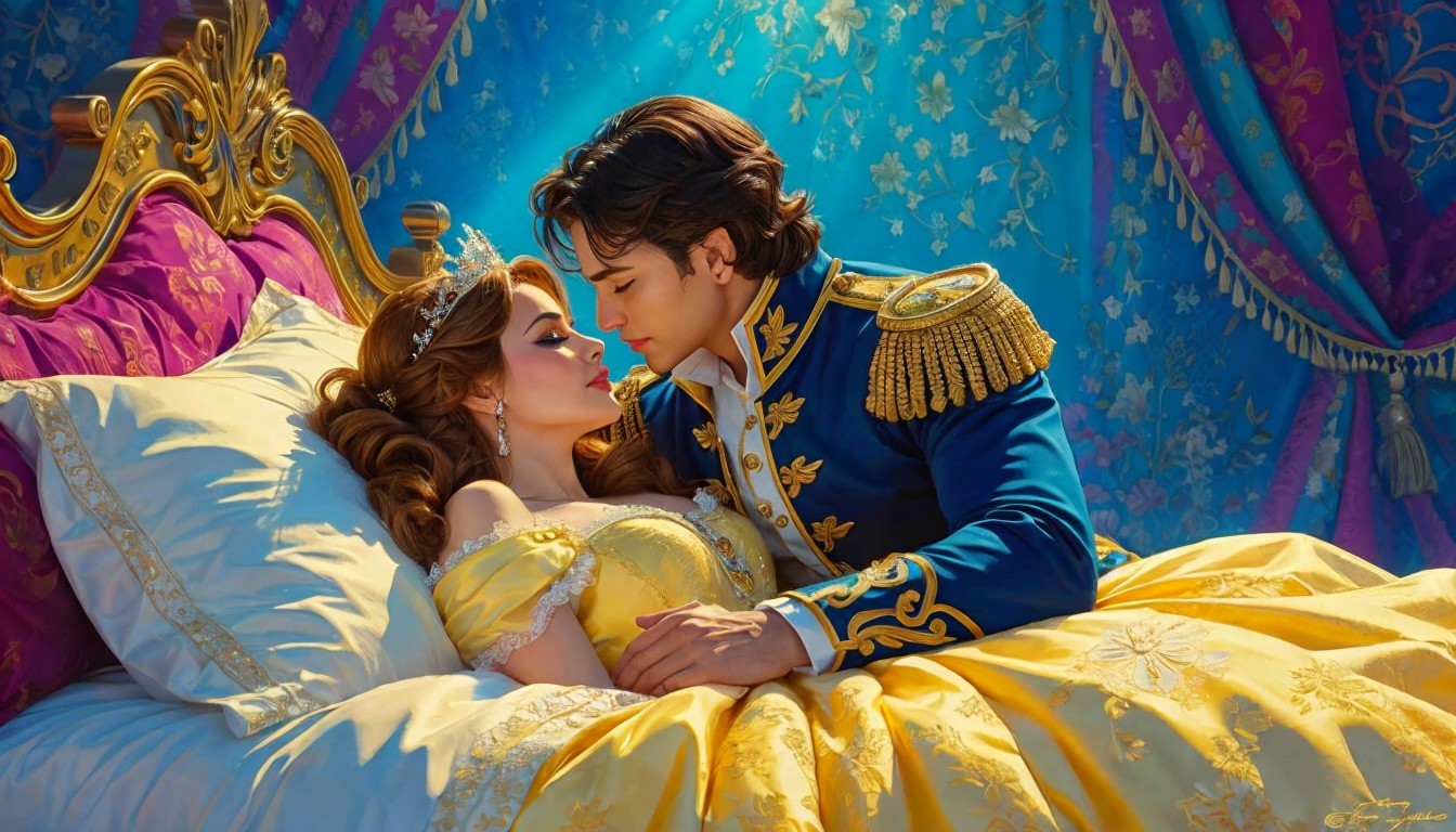 Princess in Yellow Gown and Prince in Blue Uniform
