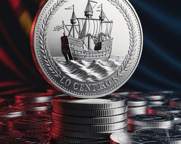 Silver Coin with Sailing Ship and Laurel Wreath Design