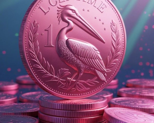 Vibrant Pink Coin with Pelican Design and Laurel Wreath