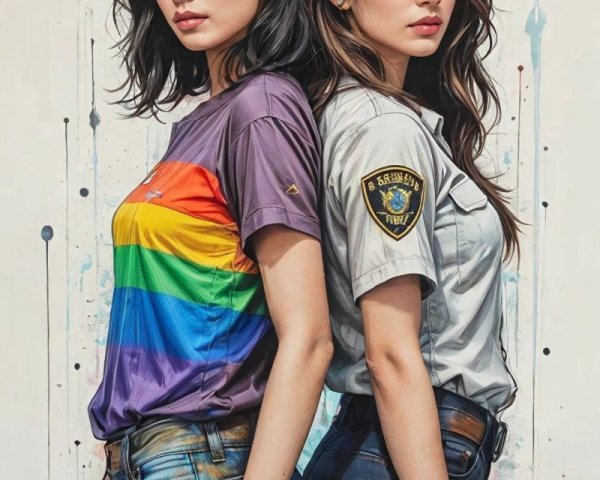 Two Women in Contrasting Attire with Handguns