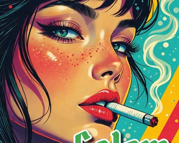 Retro Illustration of Woman with Bold Makeup and Patterns
