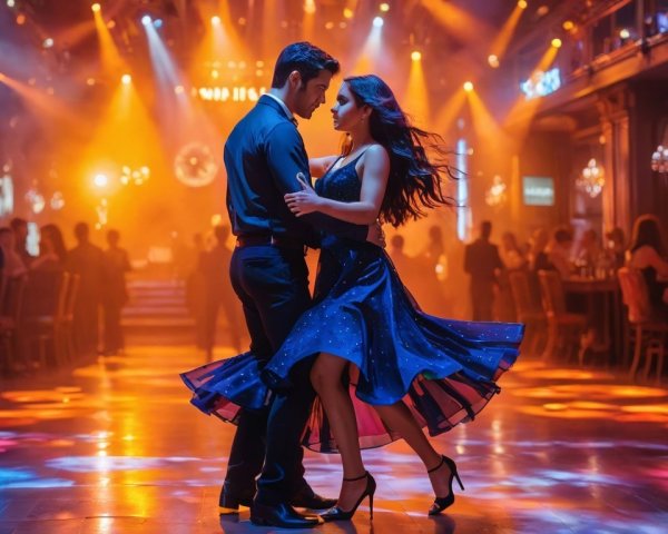 Couple Dancing in Vibrant Nightclub Atmosphere