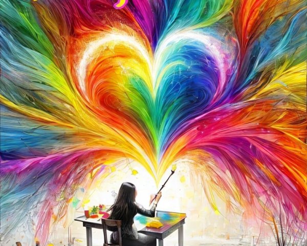 Young Artist Creating Colorful Heart Artwork