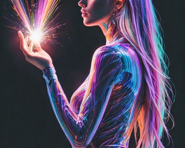 Profile of a figure with a glowing orb in hand