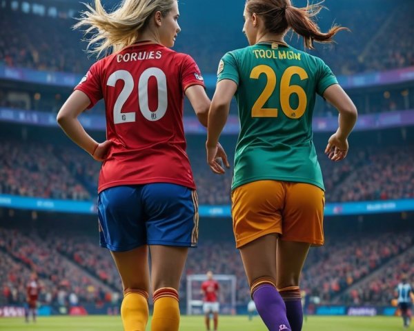 Female Soccer Players on Grass Field with Soccer Ball