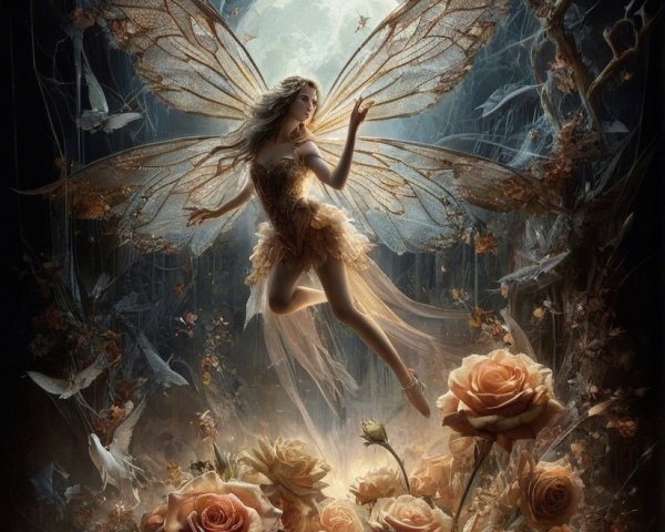 Full-body digital painting of a delicate fairy design