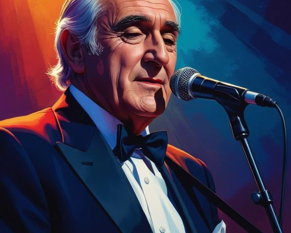 Distinguished Man in Tuxedo Under Spotlight with Microphone