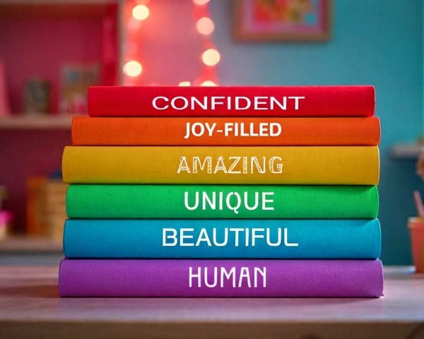 Colorful Books with Positive Messages on Spines