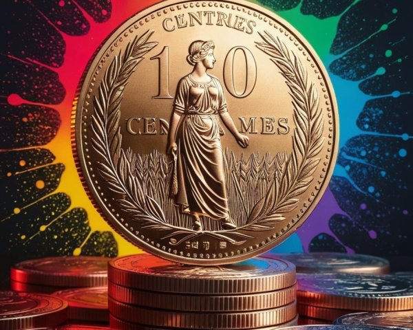 Close-Up of 10-Cent Coin Among Various Coins