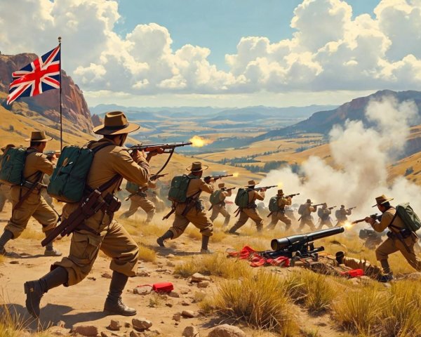 Soldiers in Khaki Uniforms Engaged in Battle Scene