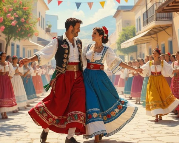 Vibrant Town Square Celebration with Traditional Dance