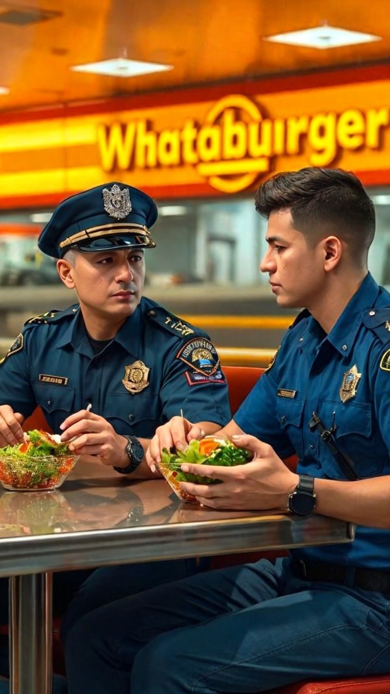 Police Officers Dining in Vibrant Whataburger Setting