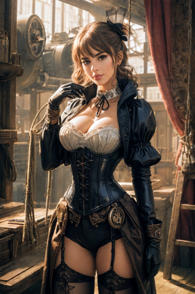 Vintage Steampunk Woman in Elaborate Corset Outfit