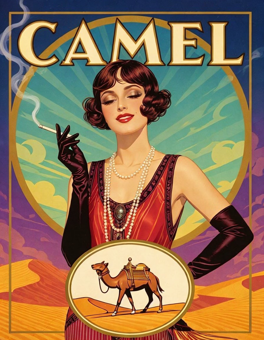 1920s Glamorous Woman in Fashion and Tobacco Branding