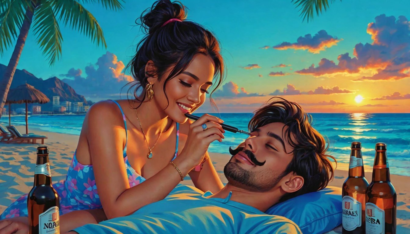 Couple's Romantic Beach Moment at Sunset