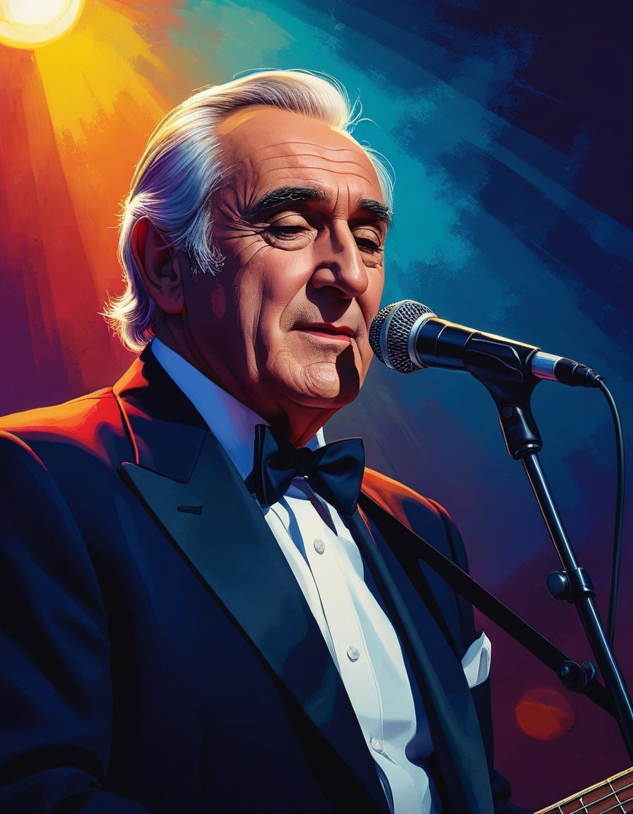 Distinguished Man in Tuxedo Under Spotlight with Microphone