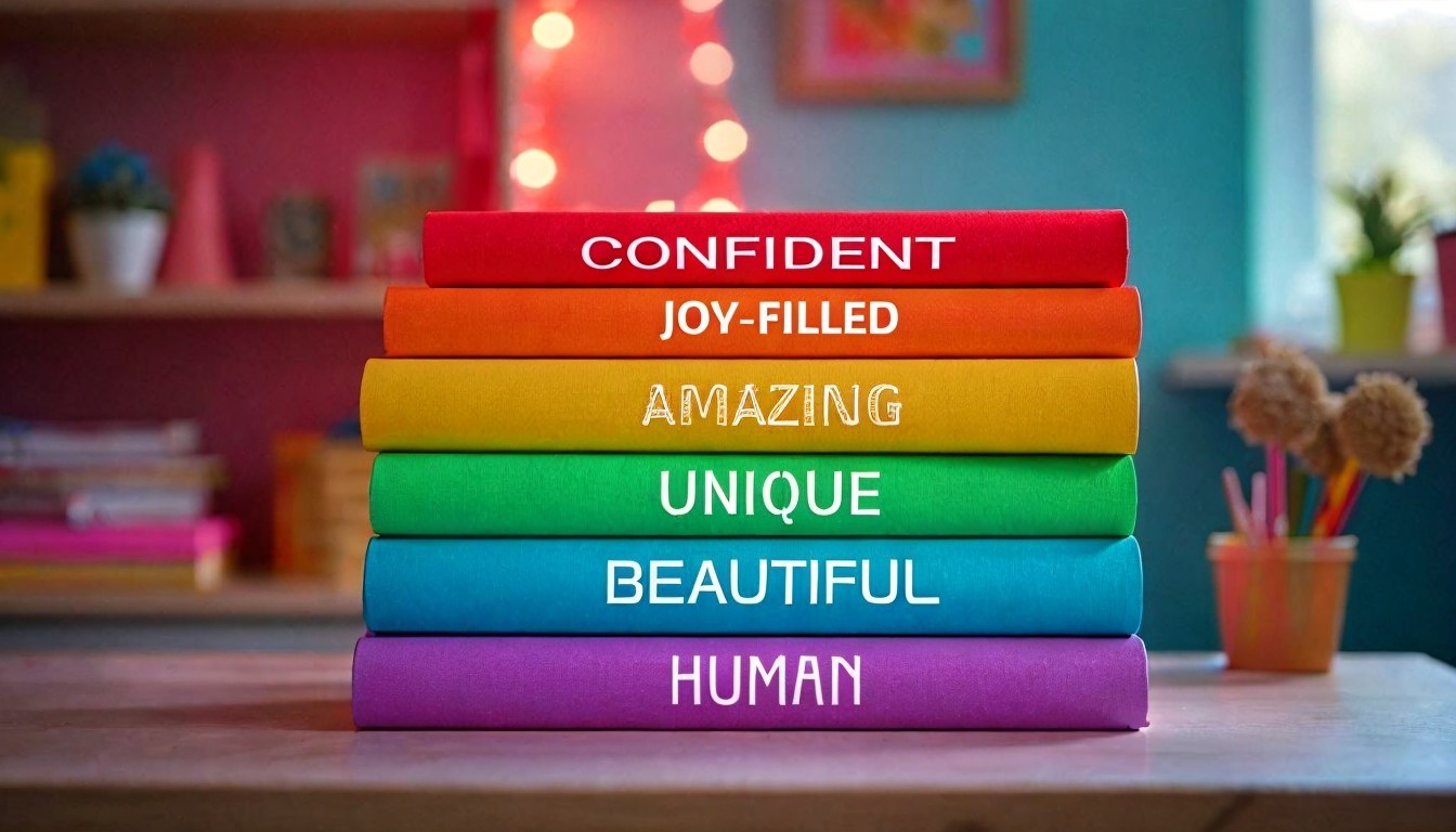 Colorful Books with Positive Messages on Spines