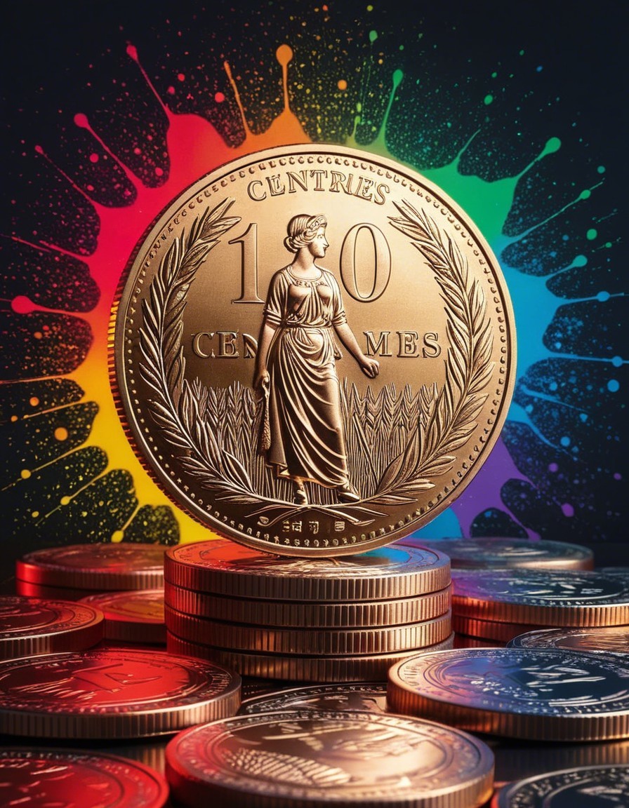 Close-Up of 10-Cent Coin Among Various Coins