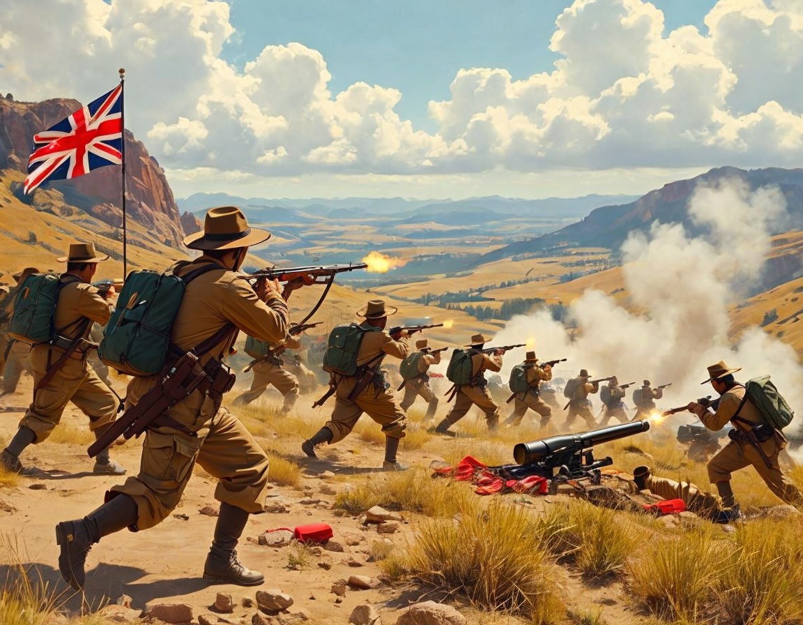 Soldiers in Khaki Uniforms Engaged in Battle Scene