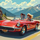 Red Convertible on Scenic Mountain Road