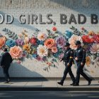 Colorful Mural with Police Officers and Passersby