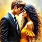 Couple in Intimate Embrace with Colorful Background